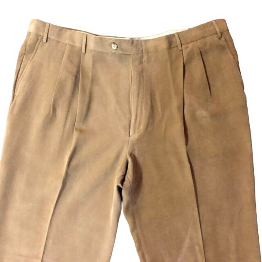 Berle Dress Pants Mens 48 NEW Corduroy Unhemmed Tan Pleated - Picture 4 of 11